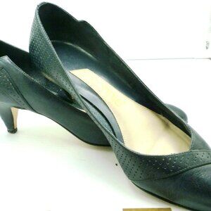 NAVY BLUE LEATHER CONNIE MIDDLE HIGH HEEL CONNIE PUMP SHOES 7.5